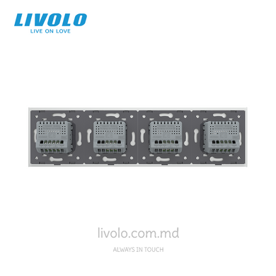 &Icirc;ntrerupător tactil Livolo 1+1+1+2 clape, 4 posturi, Gri