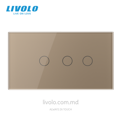 Сенсорный выключатель Livolo, 1+2 клавиши, для квадратного подрозетника 4M, Золотой