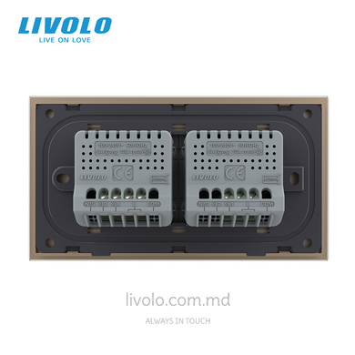 Сенсорный выключатель Livolo, 1+2 клавиши, для квадратного подрозетника 4M, Золотой