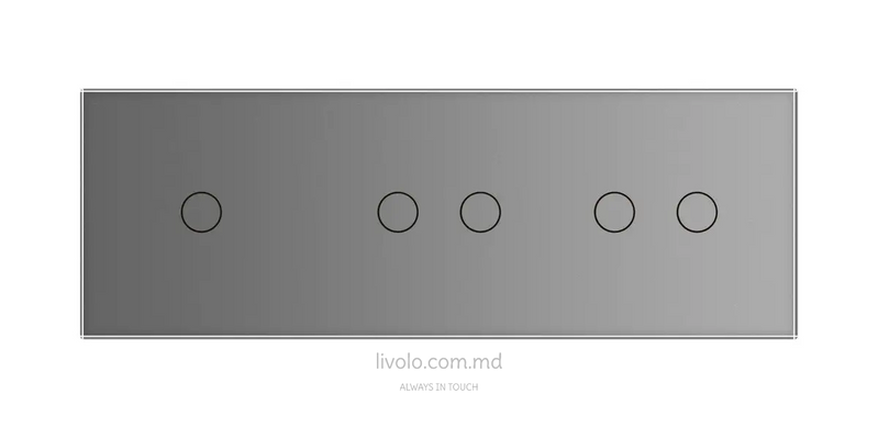 Панель для трех сенсорных выключателей Livolo, 5 клавиш (1+2+2), стекло, цвет Серый