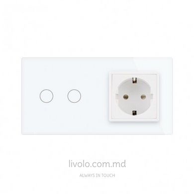 Сенсорный выключатель Livolo комбинированный на 2 линии 1 розетка 2 модуля Белый