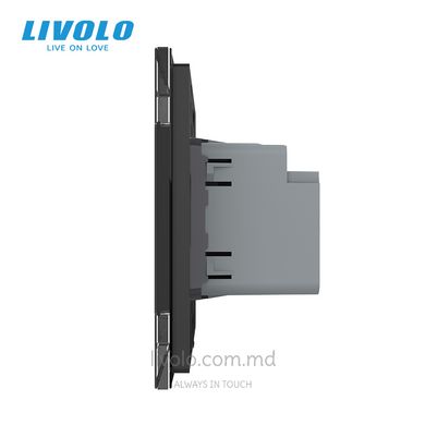 Priza USB-A + USB-C 36W Livolo, rama din sticla securizata, Negru , Negru