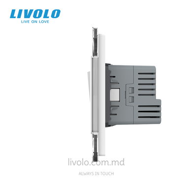 &Icirc;ntrerupător mecanic cap-scară Livolo 2 clape + 1 priză cu USB-C, 2 posturi, Alb