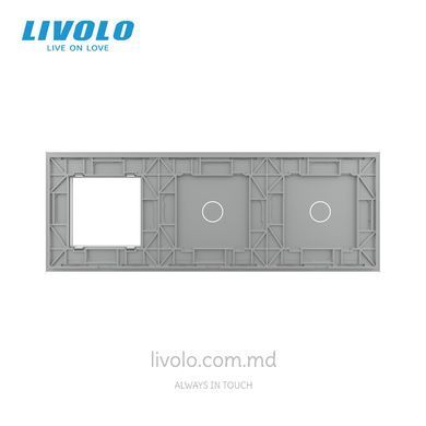 Декоративная стеклянная панель Livolo 1 клавиша + 1 клавиша + 1 розетка, 3 поста, Серый