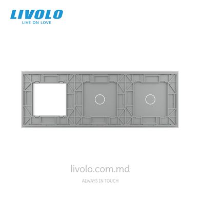 Панель для двух сенсорных выключателей и розетки Livolo, 2 клавиши (1+1+0), стекло, цвет Серый