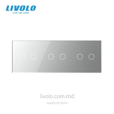 Панель для трех сенсорных выключателей Livolo, 6 клавиш (2+2+2), стекло, цвет Серый
