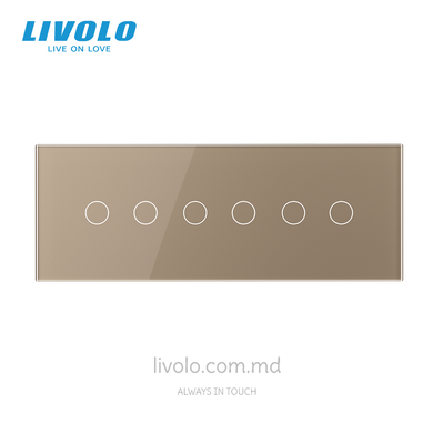 Panou din sticlă Livolo pentru doză pătrată, 2 clape + 2 clape + 2 clape, 7 module, Auriu