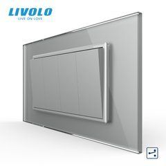 Механический проходной выключатель Livolo, 2+2 клавиши, для квадратного подрозетника 4M, Серый