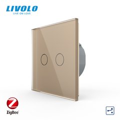 Сенсорный проходной выключатель Livolo ZigBee (Wi-Fi) 2 клавиши 1 пост Золотой