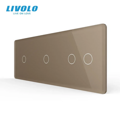 Стеклянная декоративная панель Livolo 1+1+2 клавиши, 3 поста, Золотой 2.5D