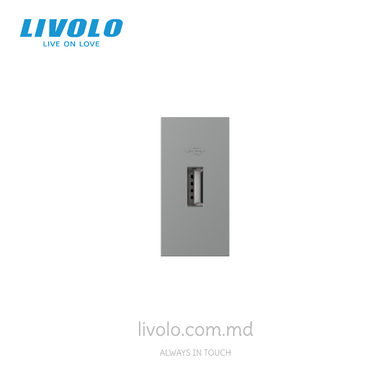 Модуль розетки USB-A Livolo, 10W, цвет Серый