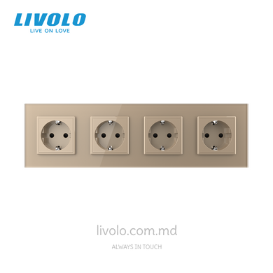 Четверная розетка Livolo Schuko, 4 поста, Золотой
