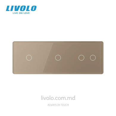 Стеклянная декоративная панель Livolo 1+1+2 клавиши, 3 поста, Золотой 2.5D