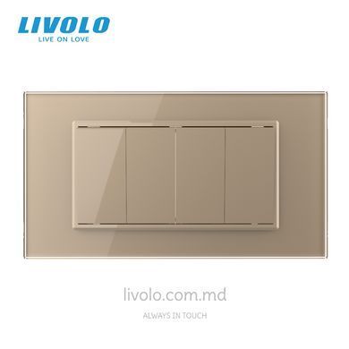 &Icirc;ntrerupător mecanic cap-scară Livolo, 2+2 clape, pentru doză pătrată 4M, Auriu