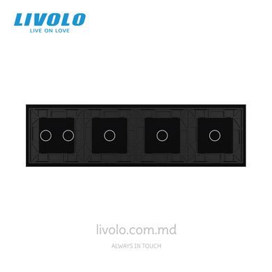 Панель для четырех сенсорных выключателей Livolo, 5 клавиш (1+1+1+2), стекло, цвет Черный