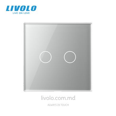 Панель для сенсорного выключателя Livolo, 2 клавиши, стекло, цвет Серый