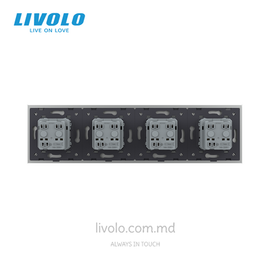 Четверная розетка Livolo Schuko, 4 поста, Серый
