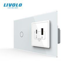 Сенсорный выключатель Livolo 1 клавиша + 1 розетка USB-A+USB-C 36W, 2 поста, Белый
