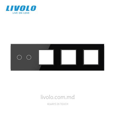 Панель для сенсорного выключателя и трех розеток Livolo, 2 клавиши, стекло, цвет Черный
