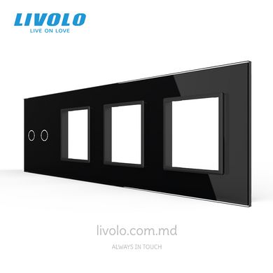 Panou pentru un întrerupător tactil și trei prize Livolo, 2 clape, 4 module, Negru