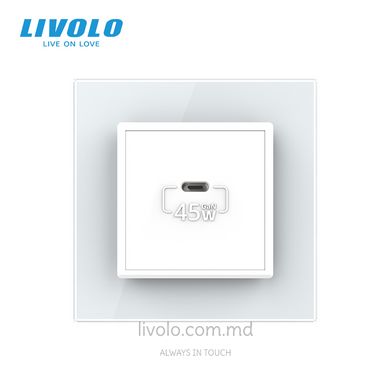 Розетка USB type C с блоком питания 45W Livolo, Белый, Белый