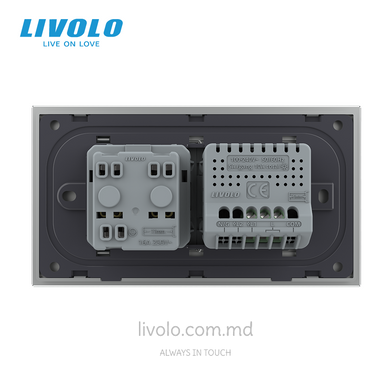 Сенсорный выключатель Livolo, 1 клавиша + 1 розетка, для квадратного подрозетника 4M, Серый