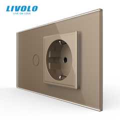 Сенсорный выключатель Livolo, 1 клавиша + 1 розетка, для квадратного подрозетника 4M, Золотой