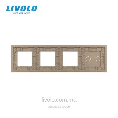 Panou pentru un întrerupător tactil și trei prize Livolo, 2 clape, 4 module, Gold