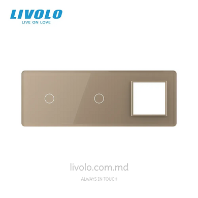 Panou decorativ din sticlă Livolo 1 clapă + 1 clapă + 1 priză, 3 posturi, Auriu 2.5D