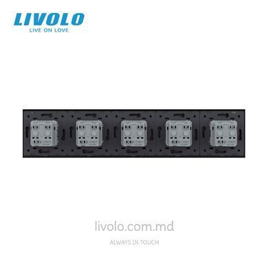 Блок из 5 розеток Livolo Schuko, 5 постов, Черный