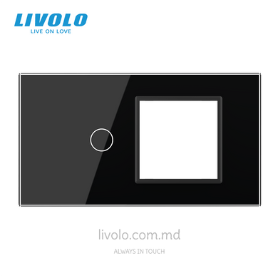 Panou din sticlă Livolo pentru doză pătrată, 1 clapă + cadru modular 45&times;45 mm, 4 module, Negru