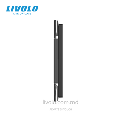 Panou din sticlă Livolo pentru doză pătrată, 1 clapă + cadru modular 45&times;45 mm, 4 module, Negru