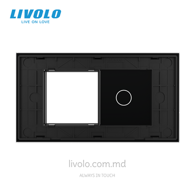 Panou din sticlă Livolo pentru doză pătrată, 1 clapă + cadru modular 45&times;45 mm, 4 module, Negru