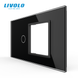 Panou din sticlă Livolo pentru doză pătrată, 1 clapă + cadru modular 45&times;45 mm, 4 module, Negru