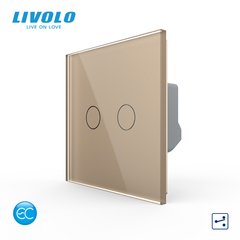 Умный проходной сенсорный выключатель Livolo, протокол ЕС, 2 клавиши, Золотой, Золотой