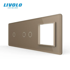 Декоративная стеклянная панель Livolo 1 клавиша + 2 клавиши + 1 розетка, 3 поста, Золотой 2.5D