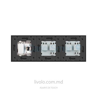 Розетка Livolo силовая двойная + ТВ + компьтер RJ-45, 3 модуля, стекло, цвет Белый