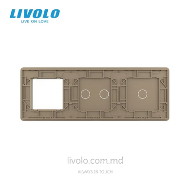 Декоративная стеклянная панель Livolo 1 клавиша + 2 клавиши + 1 розетка, 3 поста, Золотой 2.5D