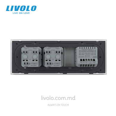 Сенсорный выключатель Livolo, 1 клавиша + 2 розетки, для квадратного подрозетника 7M, Белый