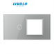 Panou din sticlă Livolo pentru doză pătrată, 1 clapă + cadru modular 45&times;45 mm, 4 module, Gri