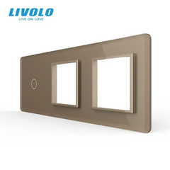 Стеклянная декоративная панель Livolo 1 клавиша + 2 розетки, 3 поста, Золотой 2.5D