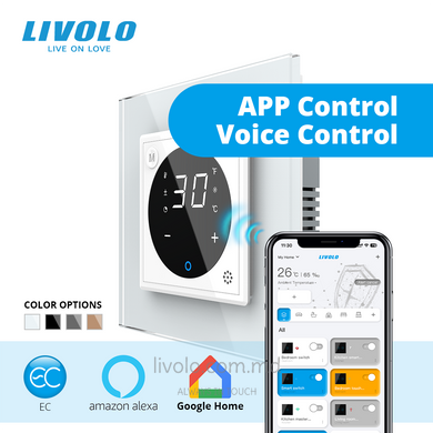 Termostat inteligent (EC) pentru podea calda cu senzor extern LIVOLO, Alb, Alb