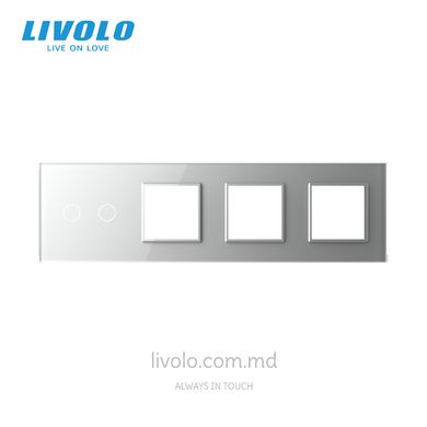 Панель для сенсорного выключателя и трех розеток Livolo, 2 клавиши, стекло, цвет Серый