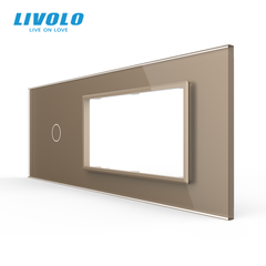 Стеклянная панель Livolo для квадратного подрозетника, 1 клавиша + модульная рамка 90&times;45 мм, 7 модулей, Золотая