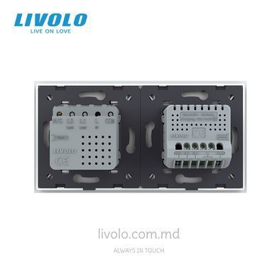 &Icirc;ntrerupător tactil Livolo 2 clape + 1 priză USB-A+USB-C 36W, 2 posturi, Alb