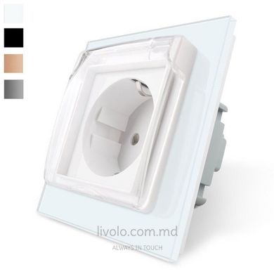Розетка Livolo с крышкой IP44 , стекло, цвет Белый