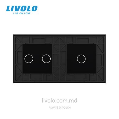Панель для двух сенсорных выключателей Livolo, 3 клавиши (2+1), стекло, цвет Черный