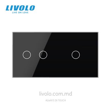 Панель для двух сенсорных выключателей Livolo, 3 клавиши (2+1), стекло, цвет Черный