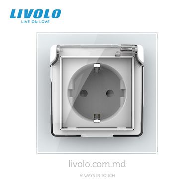 Розетка Livolo с крышкой IP44 , стекло, цвет Белый