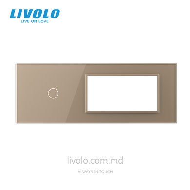 Стеклянная панель Livolo для квадратного подрозетника, 1 клавиша + модульная рамка 90&times;45 мм, 7 модулей, Золотая